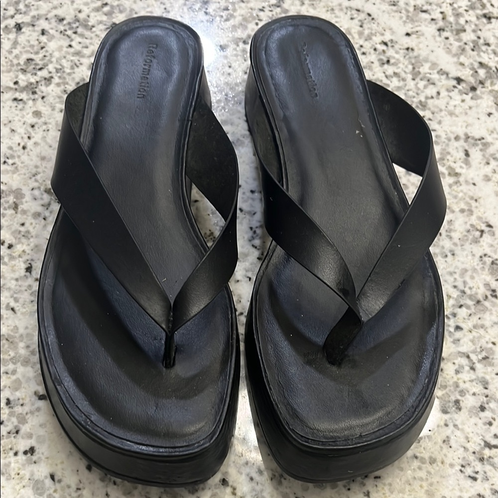 Reformation Black Platform Sandals